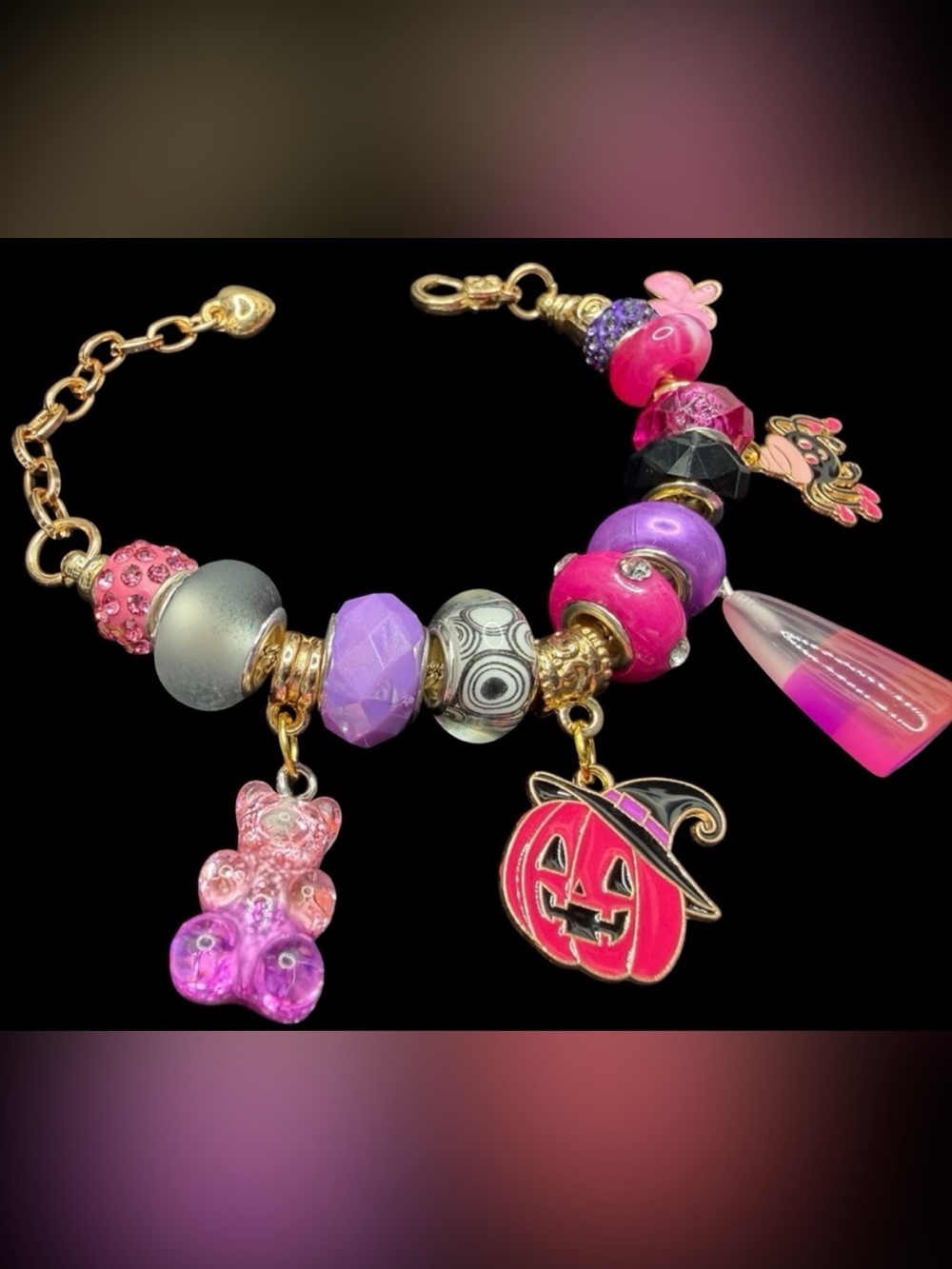 Handmade Halloween Charm Bracelet “Ghoul Friend”Line in Pink Purple 💕